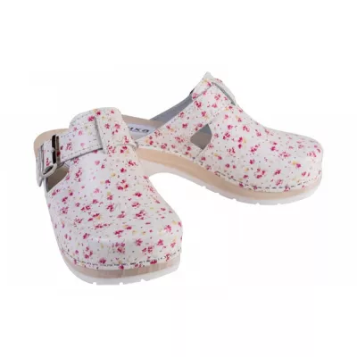 Medicininės klumpės Buxa FPU20 su dirželiu, puoštos smulkiais gėlių motyvais Medicininės klumpės Buxa FPU20 su dirželiu, puoštos smulkiais gėlių motyvais