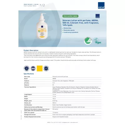 Kūno losjonas be kvapiklių Abena, 500ml Kūno losjonas be kvapiklių Abena, 500ml