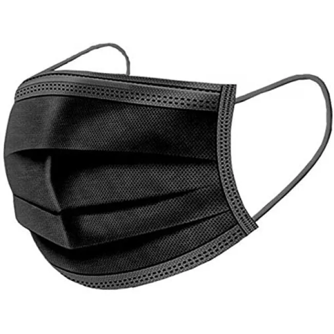Vienkartinės kaukės 3 sluoksnių su gumyte , 50 vienetų, juoda Galvos apsauga, Vienkartiniai darbo drabužiai, Kvėpavimo takų apsauga, Kaukės nuotrauka